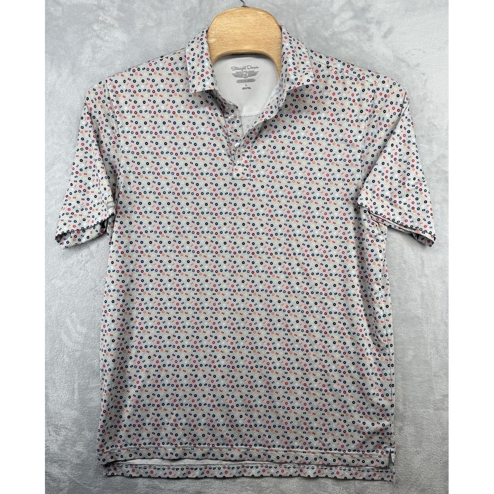 Straight Down Golf Polo ShirtThe Hustler Gray Billiards AOP Print Men's‎ Size L